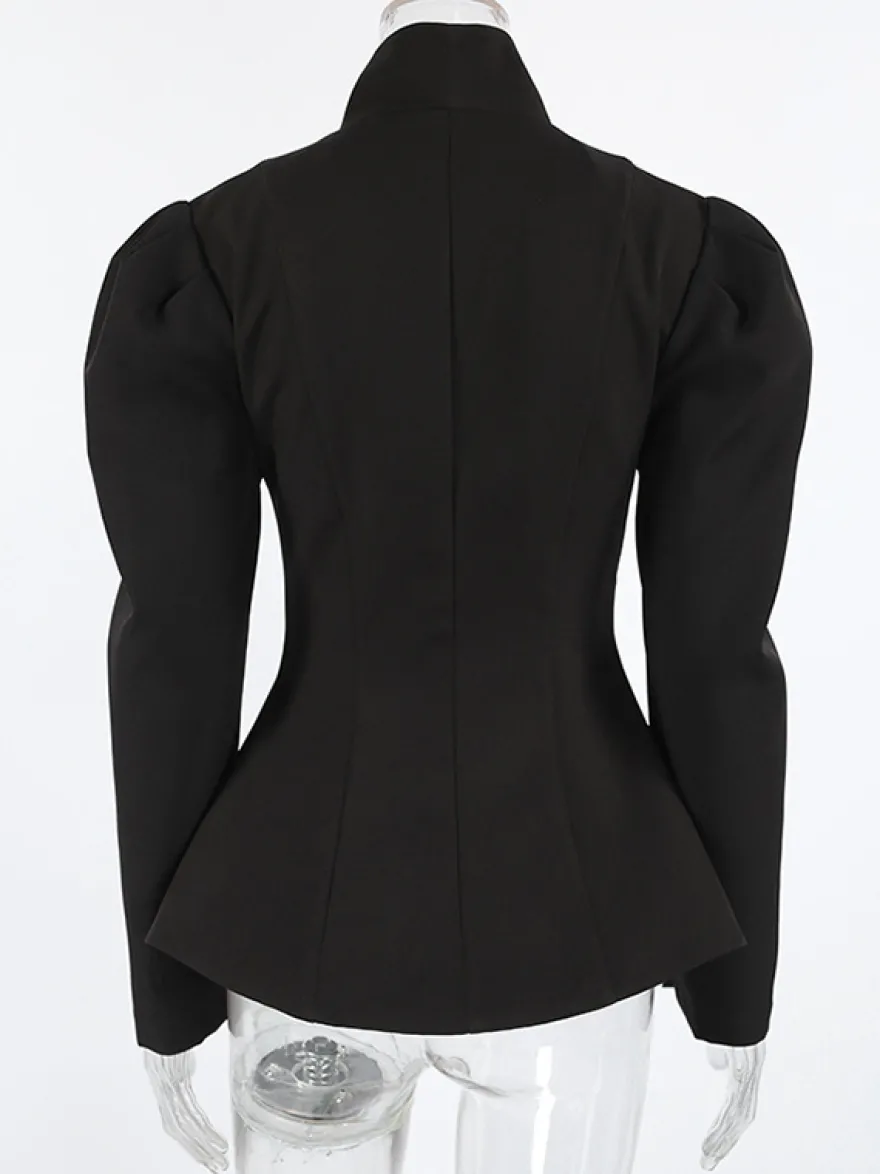 Blazer péplum vintage pour femme - Veste cintrée à manches bouffantes et col montant - Vêtement d'extérieur chic pour les fêtes de printemps 2026