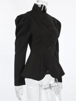 Blazer péplum vintage pour femme - Veste cintrée à manches bouffantes et col montant - Vêtement d'extérieur chic pour les fêtes de printemps 2026