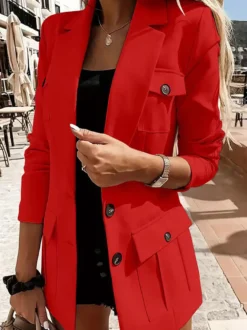 Blazer à revers ouvert sur le devant poches multiples manches longues veste de bureau élégante et décontractée pour femme