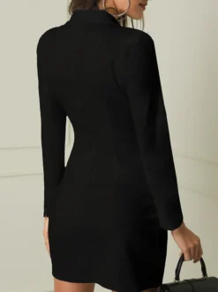 Blazer Robe Femme à Col Revers Moulant Décolleté en V Fermeture à boutonnages Croisés Coupe Cintrée Unicolore Manteau Hiver Femme