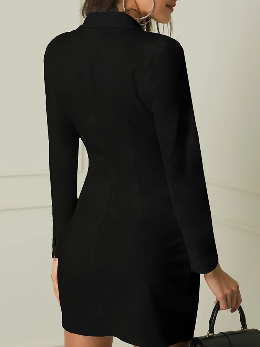 Blazer Robe Femme à Col Revers Moulant Décolleté en V Fermeture à boutonnages Croisés Coupe Cintrée Unicolore Manteau Hiver Femme