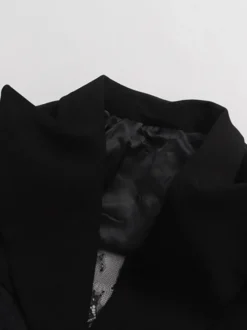Blazer sexy en dentelle patchwork pour femme - Veste de tailleur noire gothique en maille transparente à taille cintrée - Soirée de printemps 2026