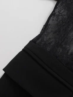 Blazer sexy en dentelle patchwork pour femme - Veste de tailleur noire gothique en maille transparente à taille cintrée - Soirée de printemps 2026