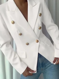 Blazer slim croisé à revers manches longues boutons dorés veste de bureau élégante pour femme