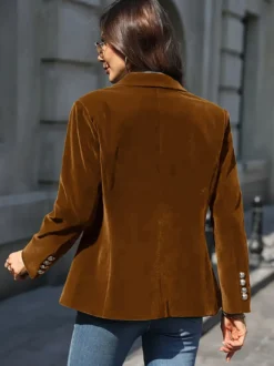 Blazer slim en velours à revers un seul bouton manches longues style vintage élégant pour femme