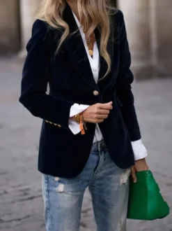 Blazer slim en velours à revers un seul bouton manches longues style vintage élégant pour femme