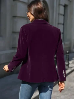 Blazer slim en velours à revers un seul bouton manches longues style vintage élégant pour femme