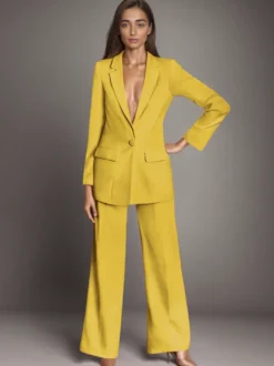 Blazer uni à revers cranté et boutonné ensemble 2 pièces décontracté