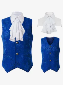 Bleu Vintage Top Vintage Volants Sans Manches Polyester Polyester Fibre Gilet Rétro Costumes Pour Homme