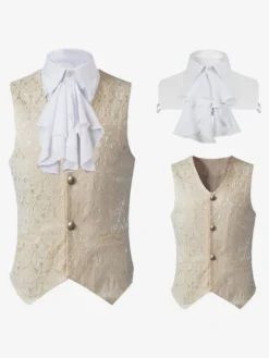Bleu Vintage Top Vintage Volants Sans Manches Polyester Polyester Fibre Gilet Rétro Costumes Pour Homme