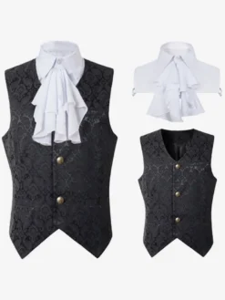 Bleu Vintage Top Vintage Volants Sans Manches Polyester Polyester Fibre Gilet Rétro Costumes Pour Homme
