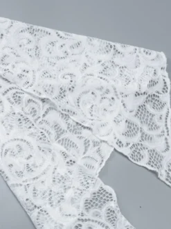 Blouse blanche pour femme col en V plissée sexy en dentelle manches longues.