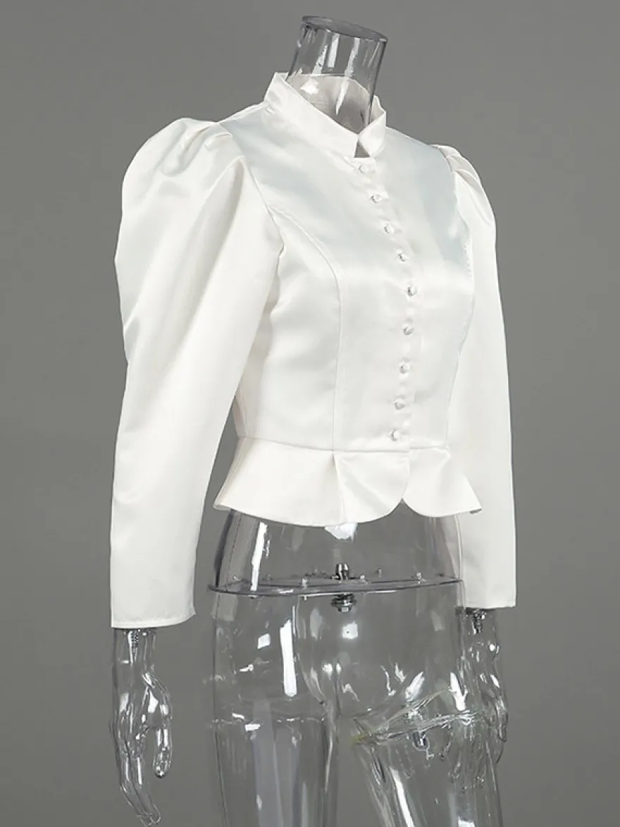 Blouse pour femme boutons dorés col montant manches longues chics