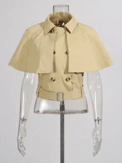 Blouse pour femme en coton kaki col rabattu ceinture académique boutons sans manches