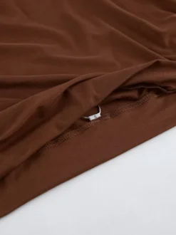 Blouse pour femme en coton marron épaules dénudées manches courtes froncées style décontracté
