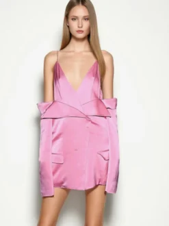 Blouse rose pour femme col en V manches longues style chic découpes