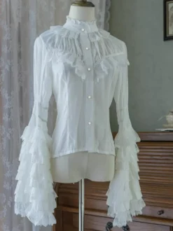 Blouses Gothiques Lolita Volants Manches Longues Lolita Top Blouse Chemise Lolita Blanche