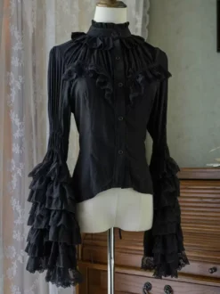 Blouses Gothiques Lolita Volants Manches Longues Lolita Top Blouse Chemise Lolita Blanche
