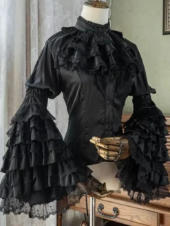 Blouses Gothiques Lolita Volants Manches Longues Lolita Top Blouse Chemise Lolita Blanche