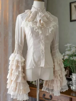 Blouses Gothiques Lolita Volants Manches Longues Lolita Top Blouse Chemise Lolita Blanche