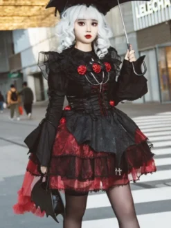 Blouses Gothiques Lolita Volants À Lacets Chemisier Manches Courtes Haut Lolita Chemise Lolita Noire