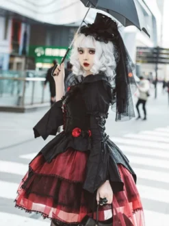 Blouses Gothiques Lolita Volants À Lacets Chemisier Manches Courtes Haut Lolita Chemise Lolita Noire