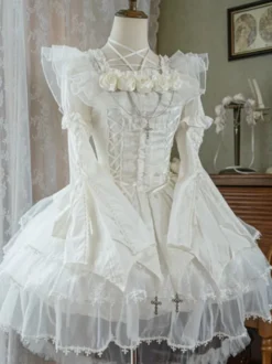Blouses Gothiques Lolita Volants À Lacets Chemisier Manches Courtes Haut Lolita Chemise Lolita Noire