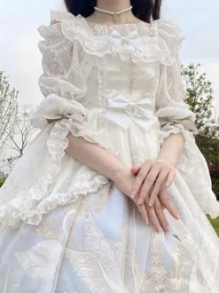 Blouses Sweet Lolita Blanc Manches Longues Haut Lolita Volants Chemise Lolita