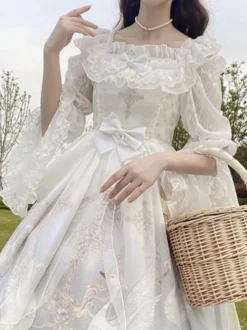 Blouses Sweet Lolita Blanc Manches Longues Haut Lolita Volants Chemise Lolita