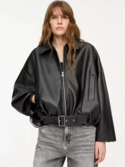 Blouson aviateur oversize en similicuir avec ceinture pour l'automne 2026