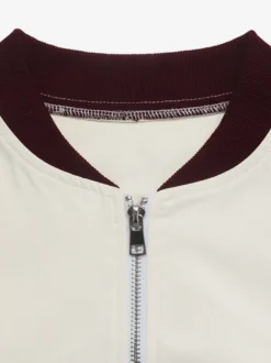 Blouson bomber color block pour femme fermeture éclair col baseball manches longues coupe courte style décontracté