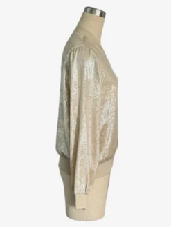 Blouson bomber femme couleur or champagne - Fermeture éclair finitions côtelées coupe ajustée - Vêtements d'extérieur métallisés pour les fêtes de printemps 2026