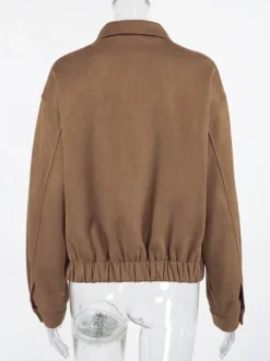 Blouson bomber femme en suédine camel - Fermeture éclair rétro ourlet élastique coupe décontractée - Style streetwear décontracté printemps 2026