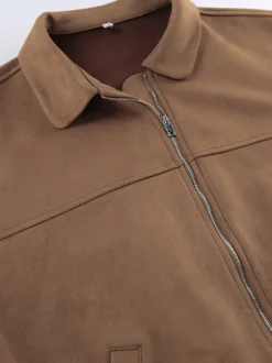 Blouson bomber femme en suédine camel - Fermeture éclair rétro ourlet élastique coupe décontractée - Style streetwear décontracté printemps 2026