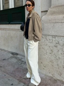Blouson bomber femme en suédine synthétique - Fermeture éclair rétro ourlet élastique coupe décontractée - Collection printemps 2026