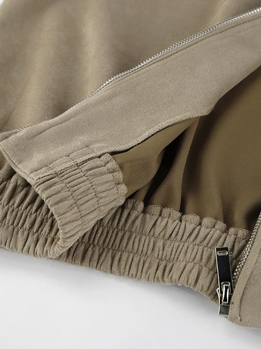 Blouson bomber femme en suédine synthétique - Fermeture éclair rétro ourlet élastique coupe décontractée - Collection printemps 2026