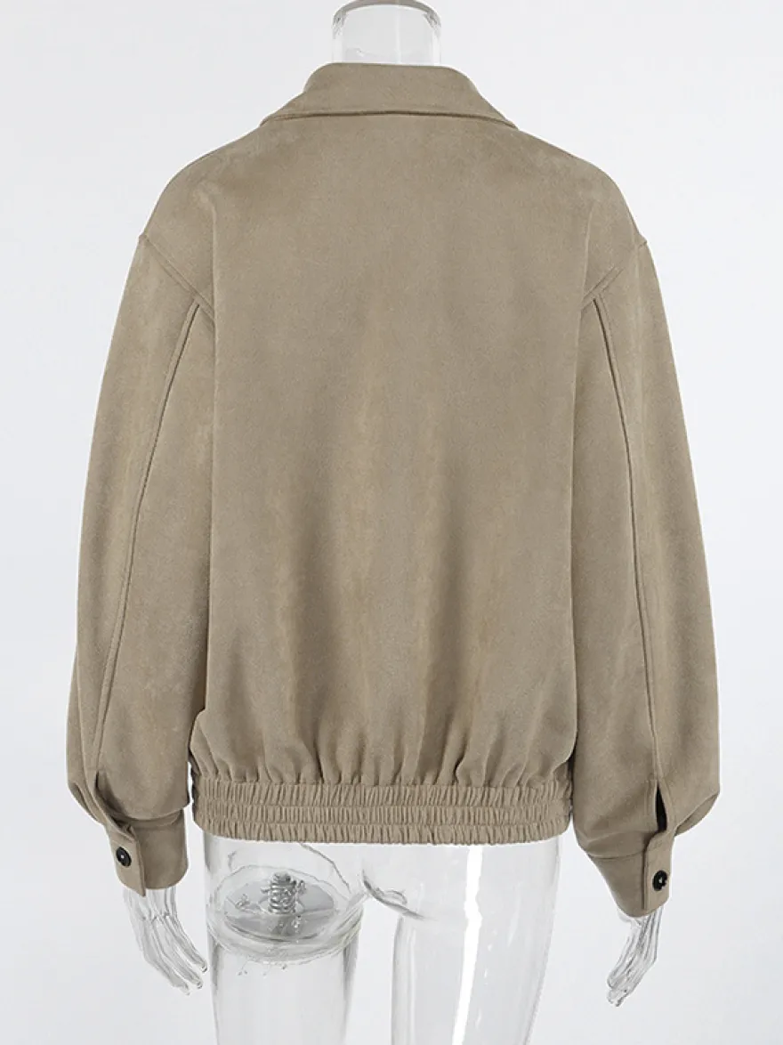 Blouson bomber femme en suédine synthétique - Fermeture éclair rétro ourlet élastique coupe décontractée - Collection printemps 2026