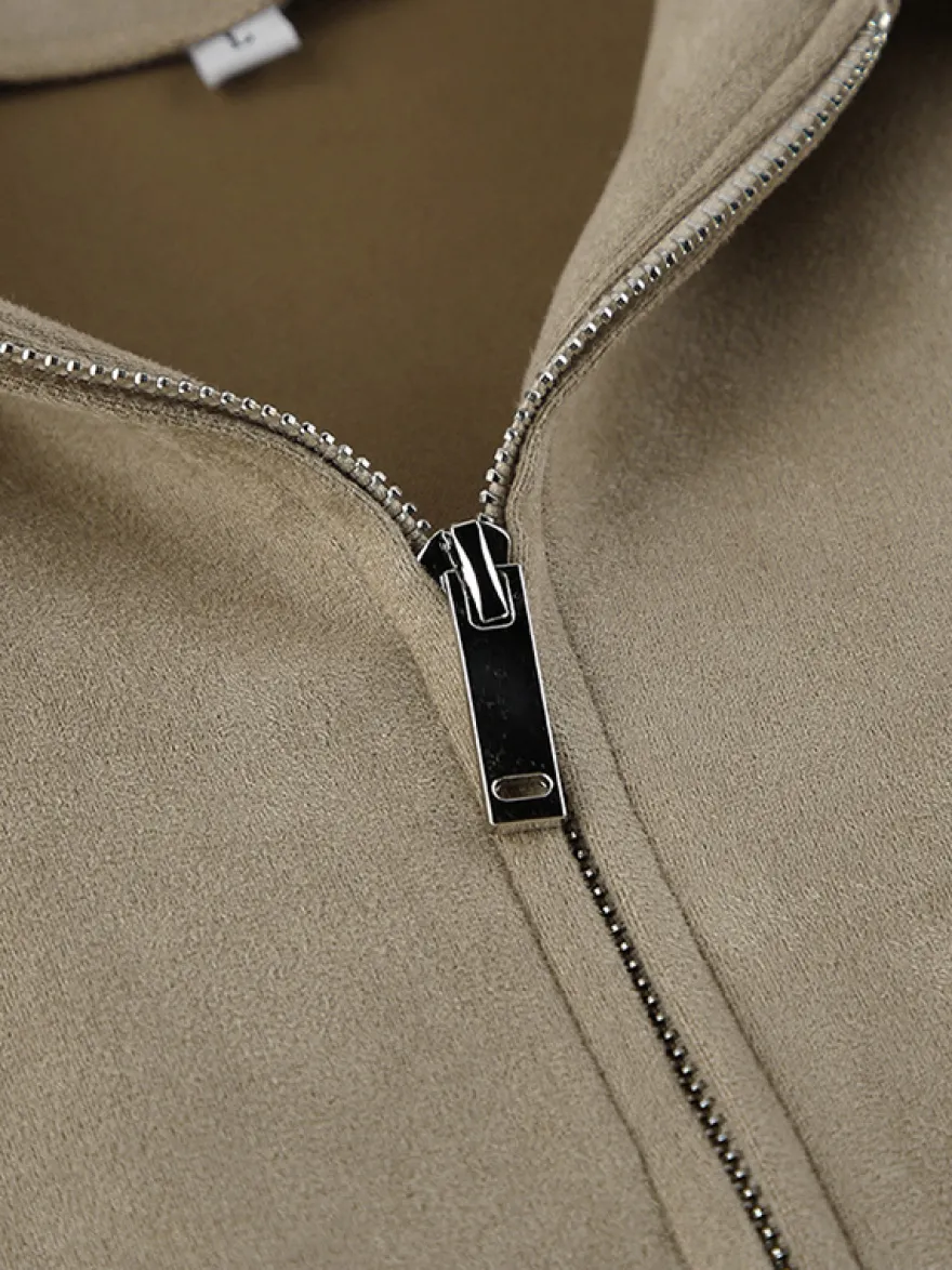 Blouson bomber femme en suédine synthétique - Fermeture éclair rétro ourlet élastique coupe décontractée - Collection printemps 2026