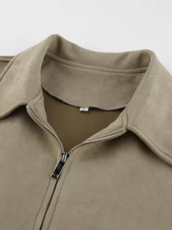 Blouson bomber femme en suédine synthétique - Fermeture éclair rétro ourlet élastique coupe décontractée - Collection printemps 2026