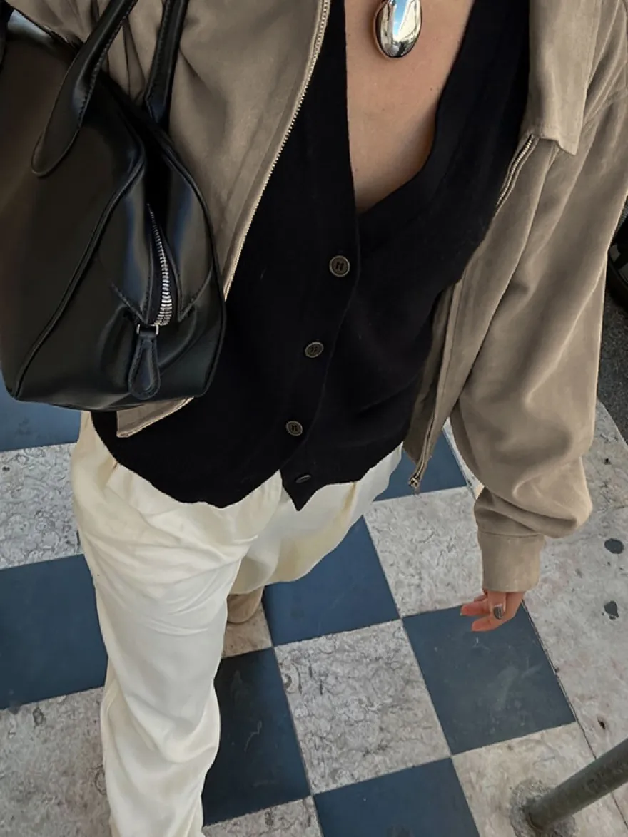 Blouson bomber femme en suédine synthétique - Fermeture éclair rétro ourlet élastique coupe décontractée - Collection printemps 2026