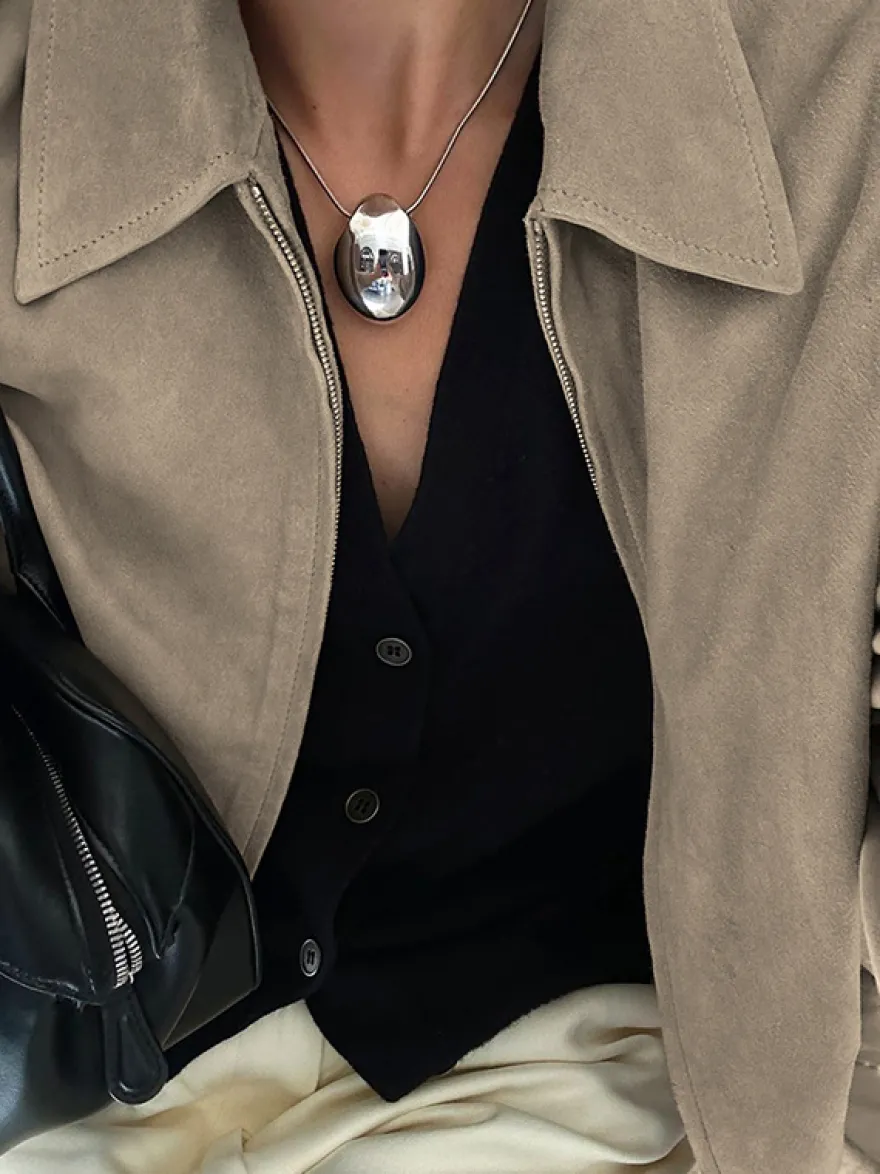 Blouson bomber femme en suédine synthétique - Fermeture éclair rétro ourlet élastique coupe décontractée - Collection printemps 2026