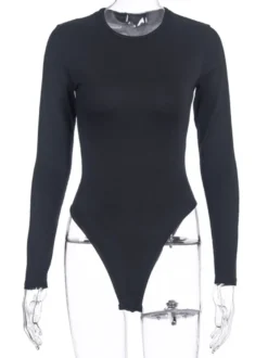 Body Abricot Léger Manches Longues Passepoil Stretch Encolure Crantée Sexy Top En Coton Pour Les Femmes