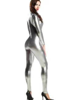 Body argenté pour adultes Catsuit métallique brillant sexy pour femme