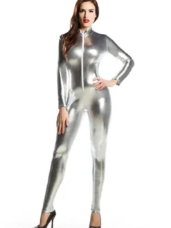 Body argenté pour adultes Catsuit métallique brillant sexy pour femme