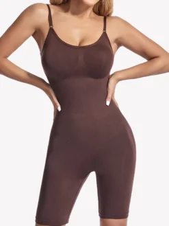 Body gainant mi-cuisses à fines bretelles spaghetti sans coutures