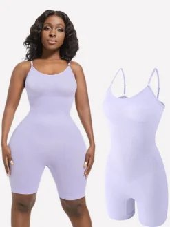 Body gainant mi-cuisses à fines bretelles spaghetti sans coutures