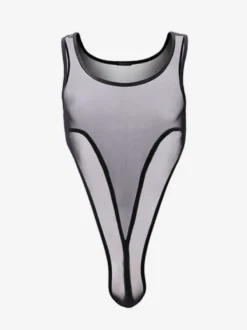 Body homme en maille transparente sans manches avec poche en U lingerie sexy une pièce