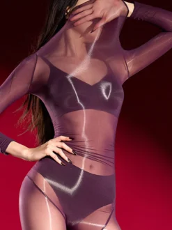 Body intégral transparent brillant à manches longues