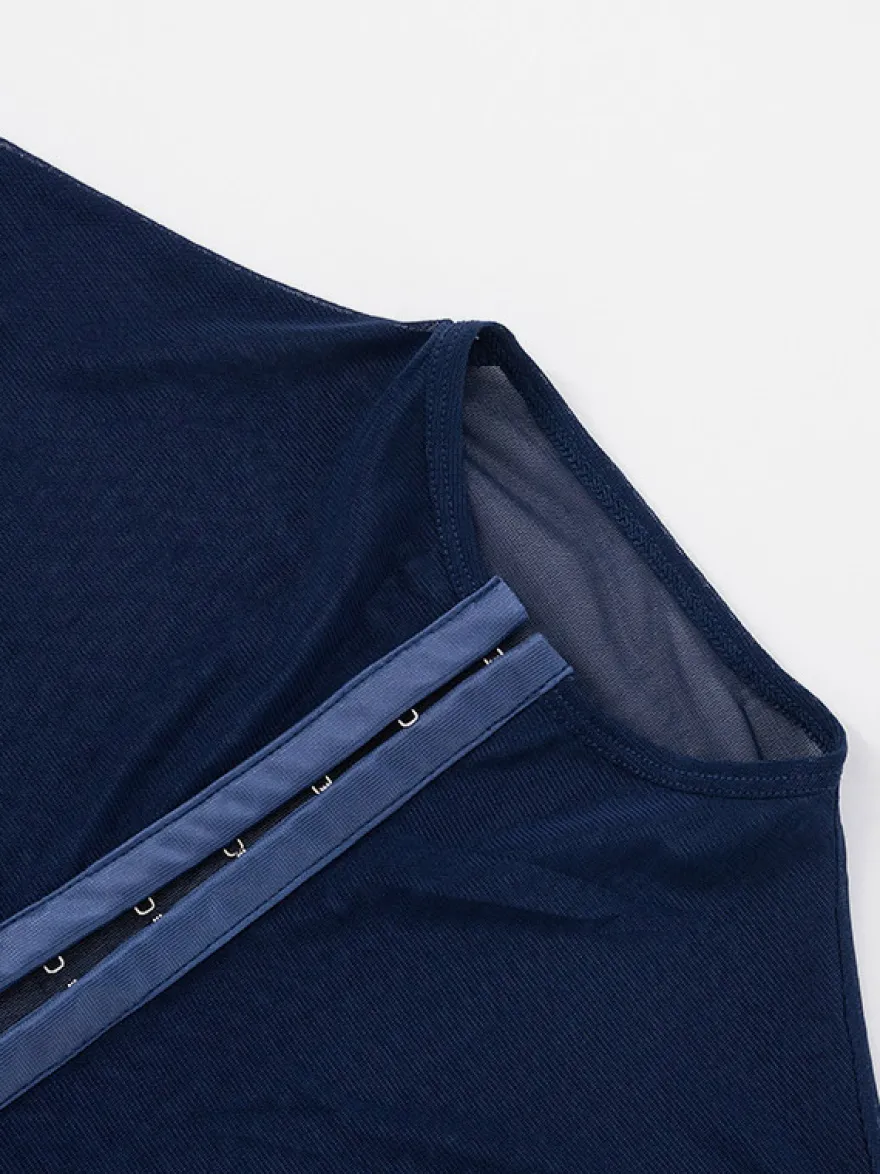 Body sans manches bleu à boutons et col montant pour femme