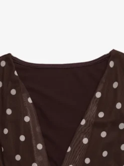 Body sans manches marron foncé à pois et col en V haut sexy en polyester pour femme